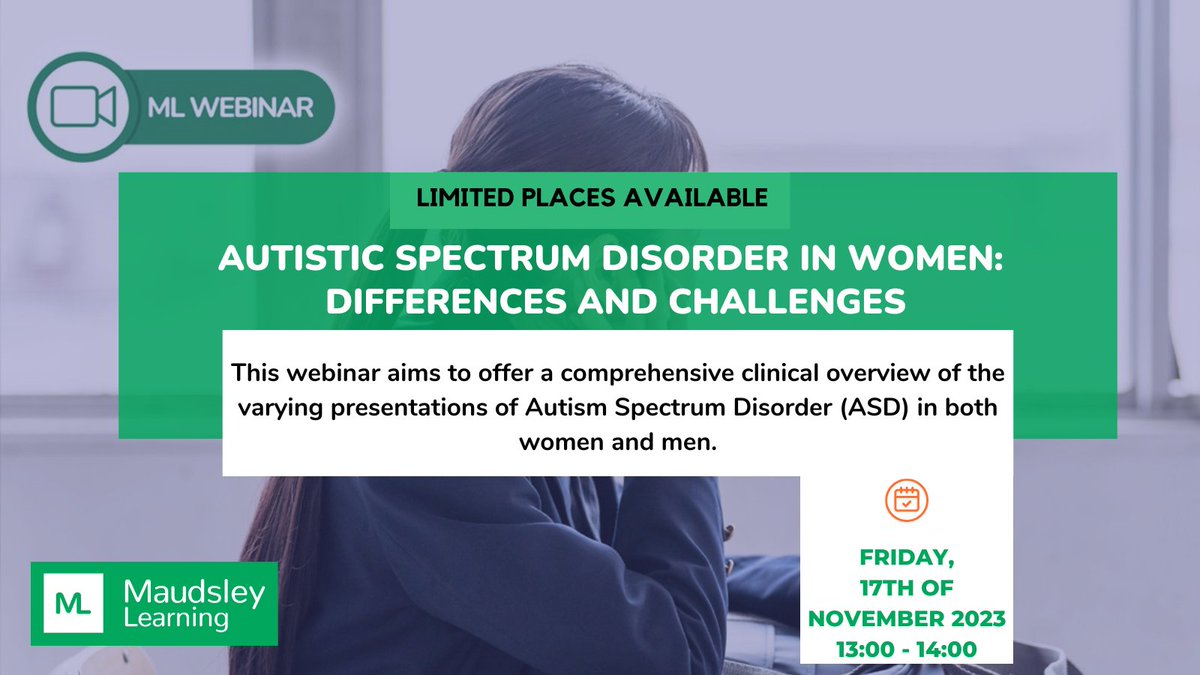 maudsleylearn's tweet image. Register for our upcoming #MLwebinar: #AutisticSpectrumDisorder in #women: differences and challenges

FREE to attend.
17/11
13:00 - 14:00 

maudsleylearning.com/webinar/ml-web…

#MaudsleyLearning #Autism #AutismAwareness #autistic