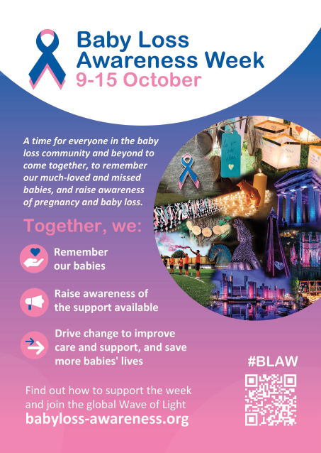 We will be turning the main entrance blue/pink for #BabyLossAwarenessWeek 🩷. The Bereavement Team will be in the main entrance on 10, 12 and 13 October with information &amp; support. People can also write their baby's name on a ribbon to be placed on a commemorative tree.