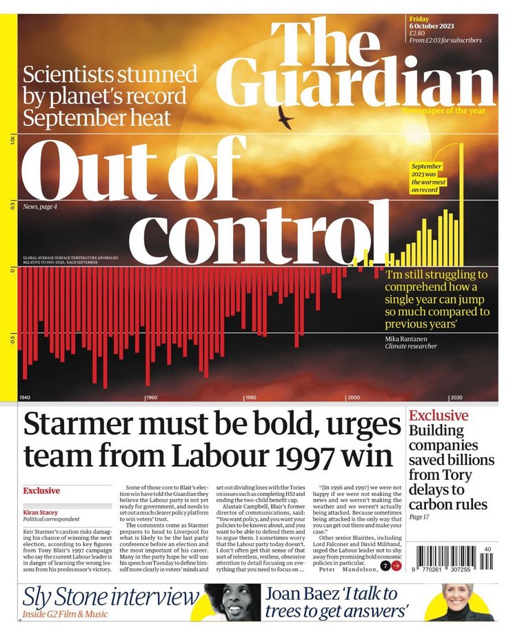 All credit to the Guardian for running this front page, but it also highlights how difficult it is to get across the immensely complex nature of the crisis. The headline is record heat, but the story is what that means for food security, extreme weather, migration, geopolitics.