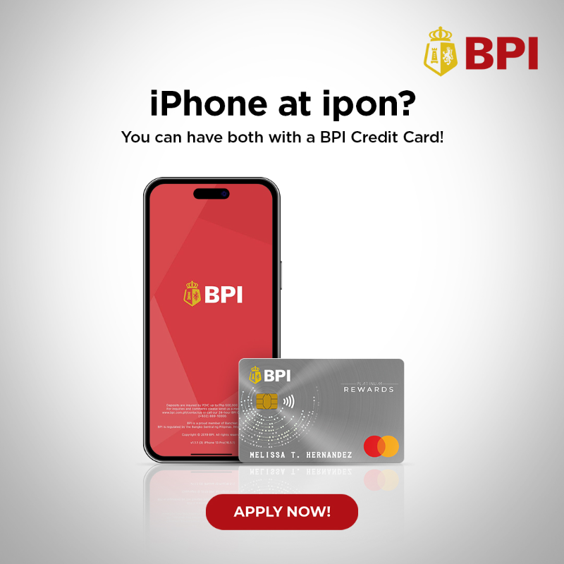 TalktoBPI's tweet photo. Di kailangan mawalan ng ipon para magka-iPhone with a BPI Credit Card!

Get a BPI Credit Card so you can get the latest iPhone in Real 0% installment at Power Mac Center, Globe, Beyond the Box, and more!

Apply now! 

Regulated by the Bangko Sentral ng Pilipinas.