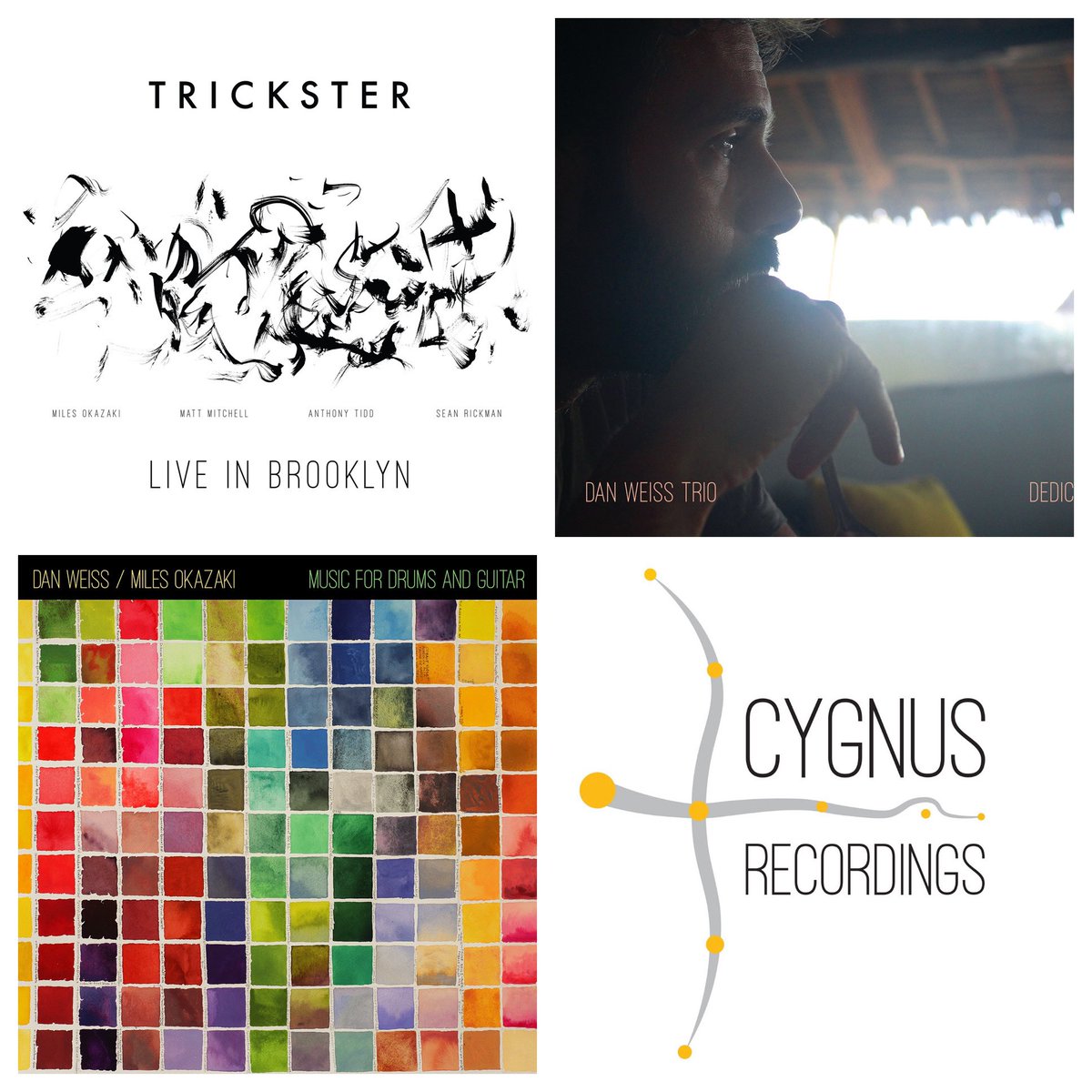 It’s Bandcamp Friday - For your consideration:
Trickster: Live in Brooklyn (double vinyl)
Dan Weiss Trio: Dedication (CD)
<a href="/danweissdrum/">dan weiss drums</a> / <a href="/milesokazaki/">Miles Okazaki</a> duo: Music for Drums and Guitar (double vinyl, CD)
- download also available for all titles

cygnusrecordings.bandcamp.com