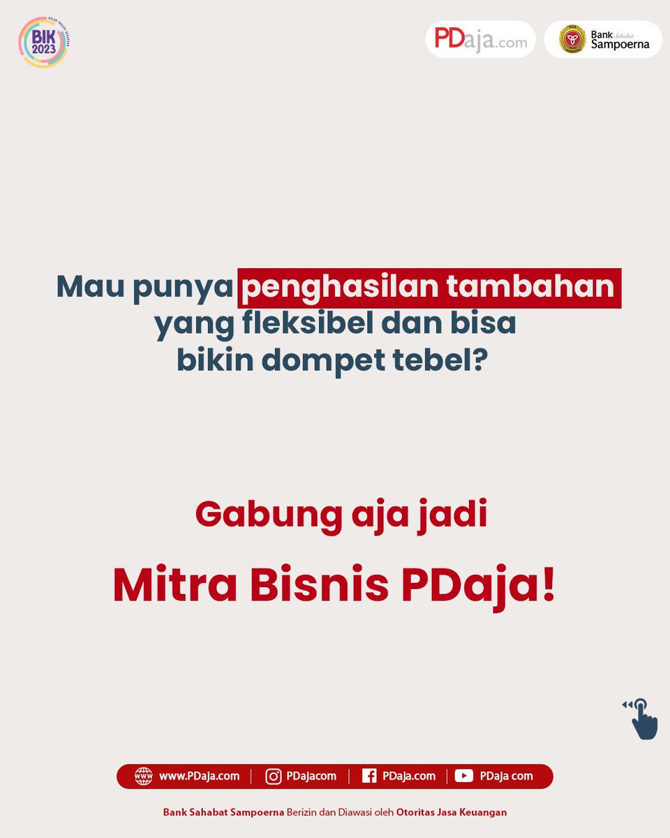 PDajacom's tweet photo. Dimana sih bisa dapetin penghasilan tambahan hingga puluhan juta rupiah ?

Ya di https://t.co/96bXOSlzl5 jawabannya!
Disini Kamu bisa gabung jadi Mitra Bisnis dengan kemudahan waktu kerja yang fleksibel, bisa kerja dimana aja, kapan aja dan tapa terikat Iho! https://t.co/iOUt0FKxkj