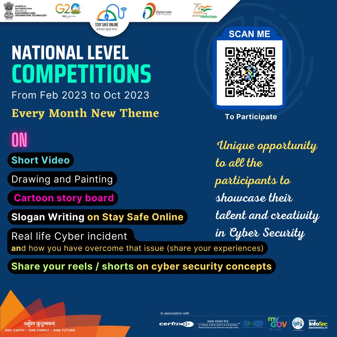 SSOIndia's tweet photo. Competition alert🚨
Hurry up and win!! 
Theme for October: Data Security and privacy in the Digital Space
To participate click this link - https://t.co/TIcIBntGtc

#staysafeonline #cybersecurity   #swachhbharatabhiyan #cybersecurityawareness #nationalcybersecurityawarenessmonth https://t.co/jxF3HRKhJJ