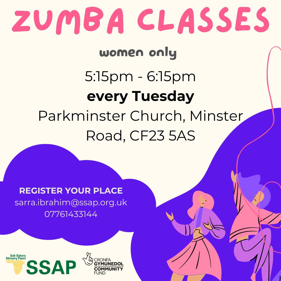 *Women only Zumba* At Parkminster Church, in partnership with Trinity Centre every Tuesday! Come to dance, keep fit and have fun! Contact Sarra for more info 💃🏾💃🏻💃🏿 @SSAPWales