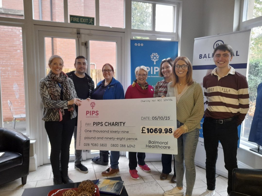PipsCharity's tweet photo. Huge thanks to our Charity Partners @BalmoralHealth for raising an incredible £1069.98 for @PipsCharity!🤩

#teambalmoral raised these vital funds through a variety of fundraisers including fund-lunches, dress down days and also a member of staff completing a half-marathon!💚👏🏼 https://t.co/s0ZFLjP4z8