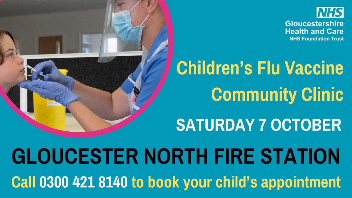 Gloucestershire Health and Care NHS FT (@gloshealthnhs) on Twitter photo Parents, has your child had their flu vaccination yet? Our Immunisation Team are running clinics across the county and will be at Gloucester North Fire Station tomorrow (7 Oct). Clinics by appt only. Call 0300 421 8140. <a href="/TeamImms/">Gloucestershire Imms Team</a> <a href="/NHSGlos/">NHS Gloucestershire</a> <a href="/GlosCC/">Gloucestershire CC</a> <a href="/One_Glos/">One Gloucestershire Health & Wellbeing Partnership</a> Parents, has your child had their flu vaccination yet? Our Immunisation Team are running clinics across the county and will be at Gloucester North Fire Station tomorrow (7 Oct). Clinics by appt only. Call 0300 421 8140. <a href="/TeamImms/">Gloucestershire Imms Team</a> <a href="/NHSGlos/">NHS Gloucestershire</a> <a href="/GlosCC/">Gloucestershire CC</a> <a href="/One_Glos/">One Gloucestershire Health & Wellbeing Partnership</a>
