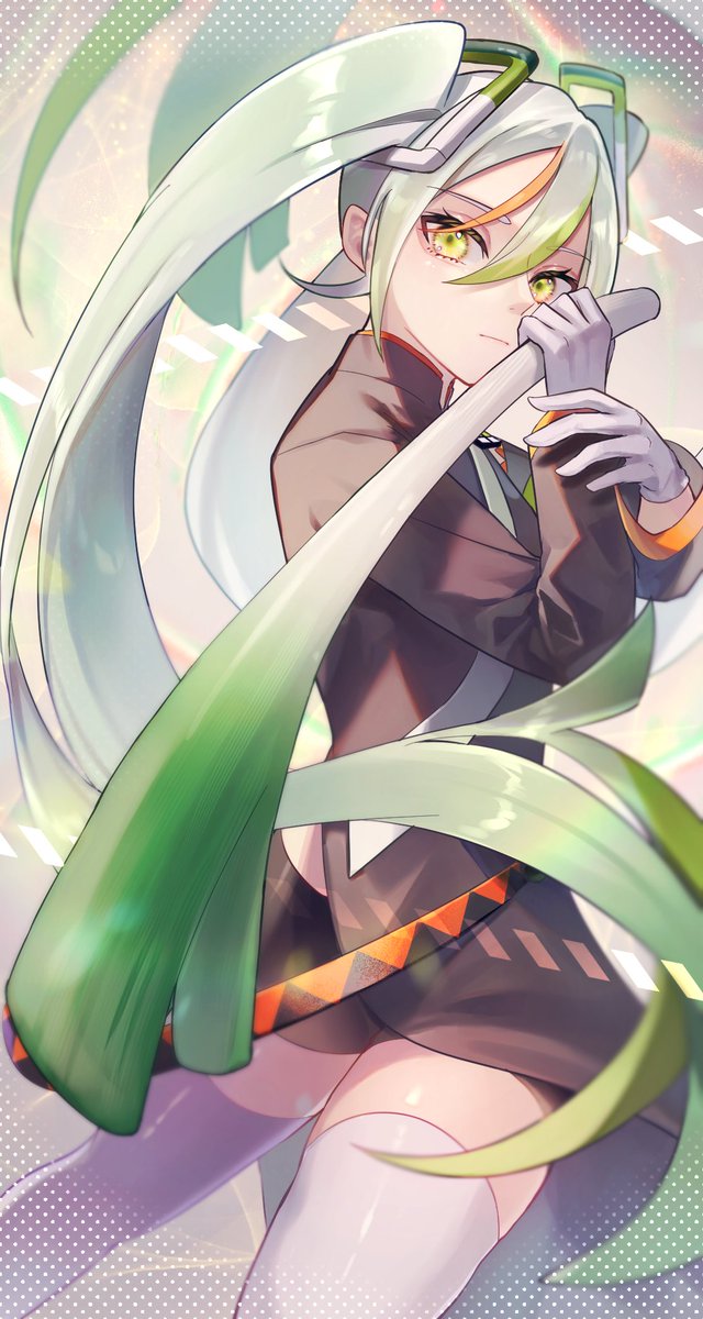 hatsune miku 1girl solo long hair thighhighs twintails gloves spring onion  illustration images