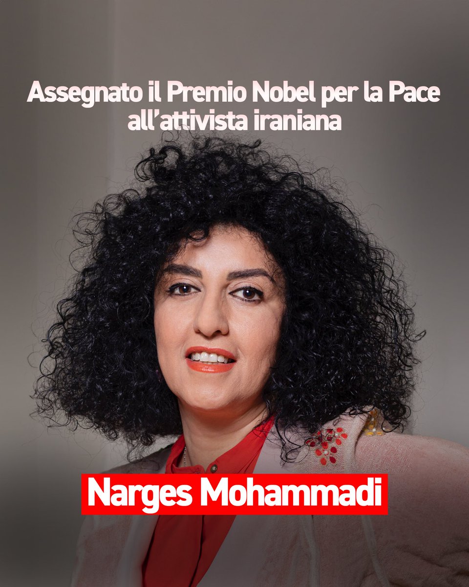 brandobenifei's tweet photo. Una scelta davvero significativa: il Premio #Nobel per la Pace all’attivista iraniana #NargesMohammadi, per «la sua lotta contro l’oppressione delle #donne in Iran e la sua lotta per promuovere i diritti umani e la libertà per tutti». 
Che questo Nobel possa essere un faro capace di far luce sul dramma della repressione in #Iran.
