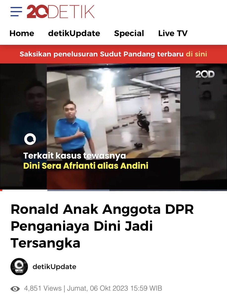 Modyar! Kawal terus ini. ☕️

Polisi menetapkan Gregorius Ronald Tannur jadi tersangka terkait tewasnya Dini Sera Afrianti (27). Andini tewas setelah dianiaya saat berkaraoke bareng Ronald di Surabaya.