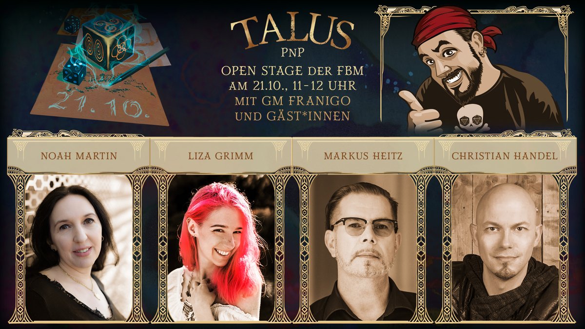 FranigoRolls's tweet photo. Auf der Frankfurter Buchmesse gibt es ein echtes Schmankerl! Eine live-Session #TalusPnP mit einer großartigen, kreativen Gruppe auf der Open Stage. Am Samstag ab 11 Uhr. Danach signieren wir auch noch ein wenig.
#fbm23 #pnpde https://t.co/sdWTeOFLVN