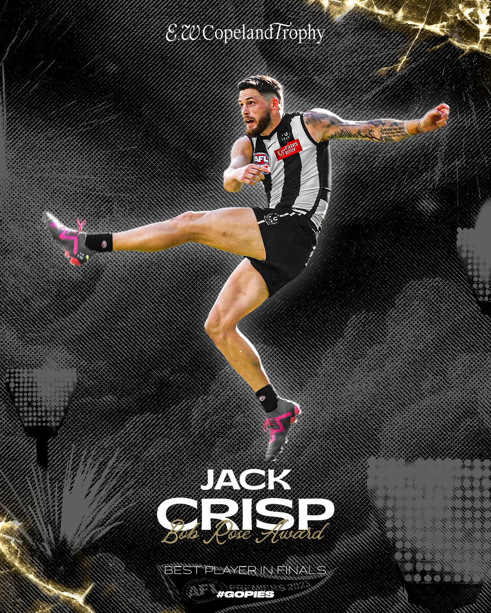 A September that delivered a 16th Premiership for our Club. After averaging 22.3 disposals across our three games, and a dominant Grand Final display that included two goals, the Bob Rose Award for Best Player in Finals is Jack Crisp 🏆