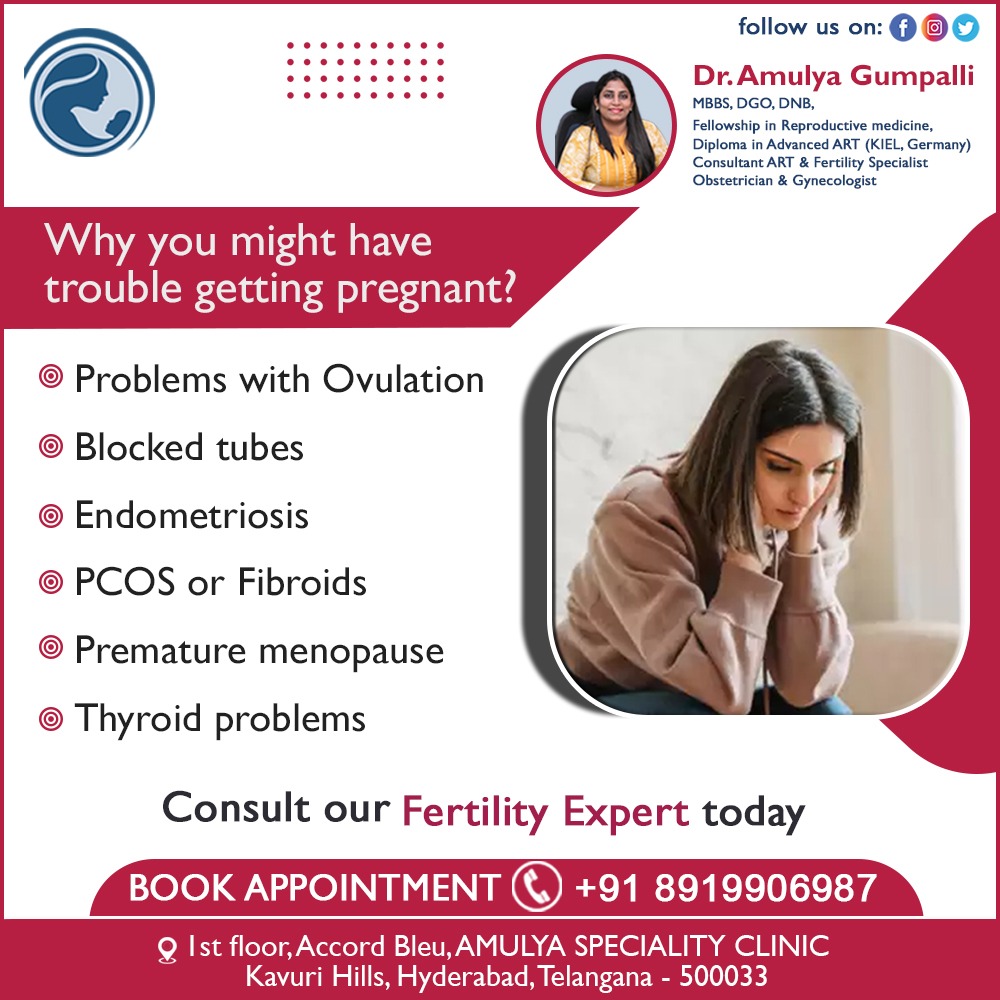 Amulya212's tweet photo. Having trouble getting #pregnant can be caused by many things including problems with #ovulation, #endometriosis, #PCOS.

#DrAmulyaGumpalli #amulyaclinic #Obstetrician #Gynaecologist #bestgynaecologist  #gynecology #pregnant #infertility #pregnancy #fertility #pcos https://t.co/gNmb3a9tSj