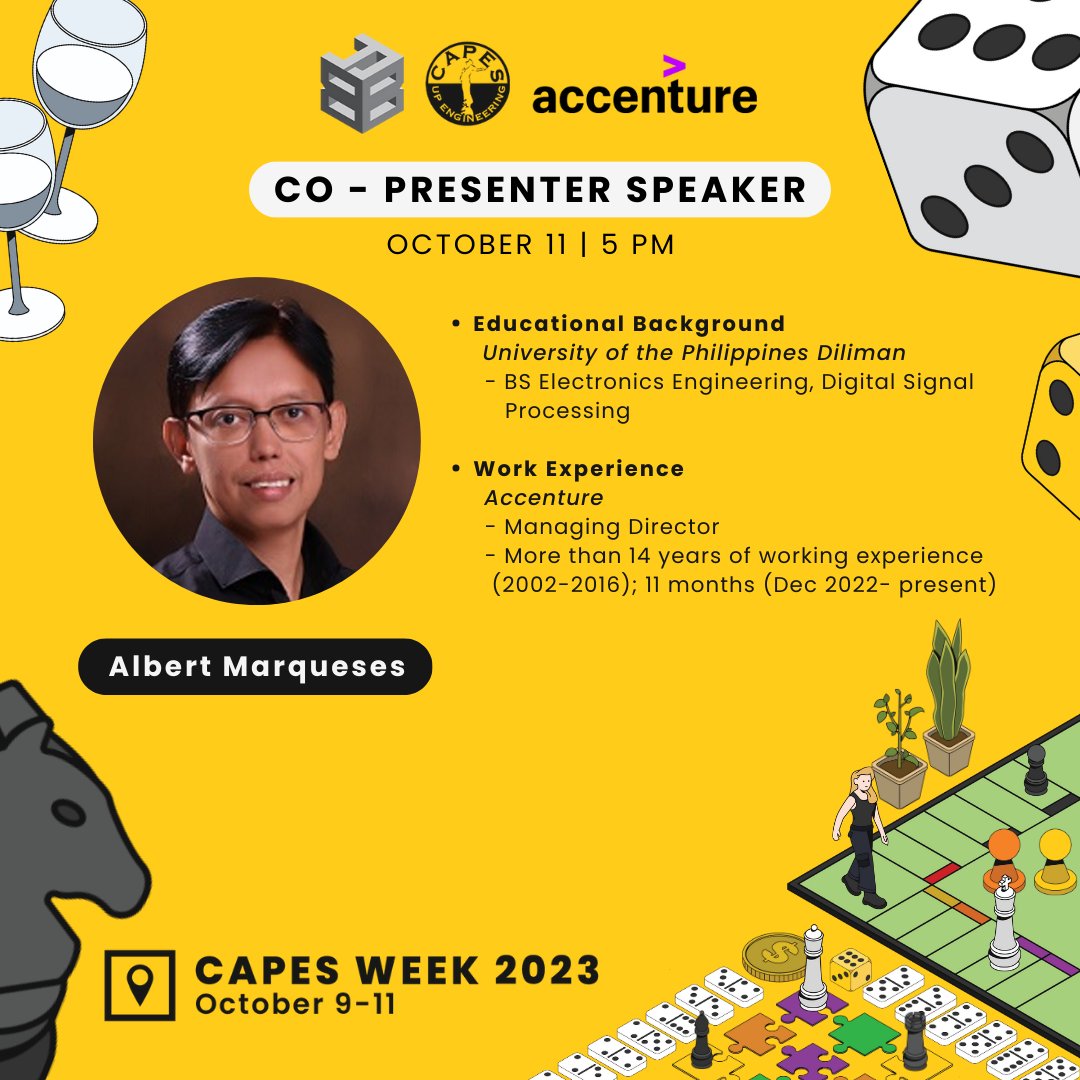 UPCAPES's tweet image. #BuildYourBase with UP CAPES.

Join our talk on Oct. 11, 2023 at 5:00 PM.

Meet our speaker from Accenture, our co-presenter for this year&apos;s CAPES Week.

RSVP through this link: bit.ly/CAPESWeek23Tal…

See you !

#BuildYourBase
#CAPESWeek2023
#CAPESat31
