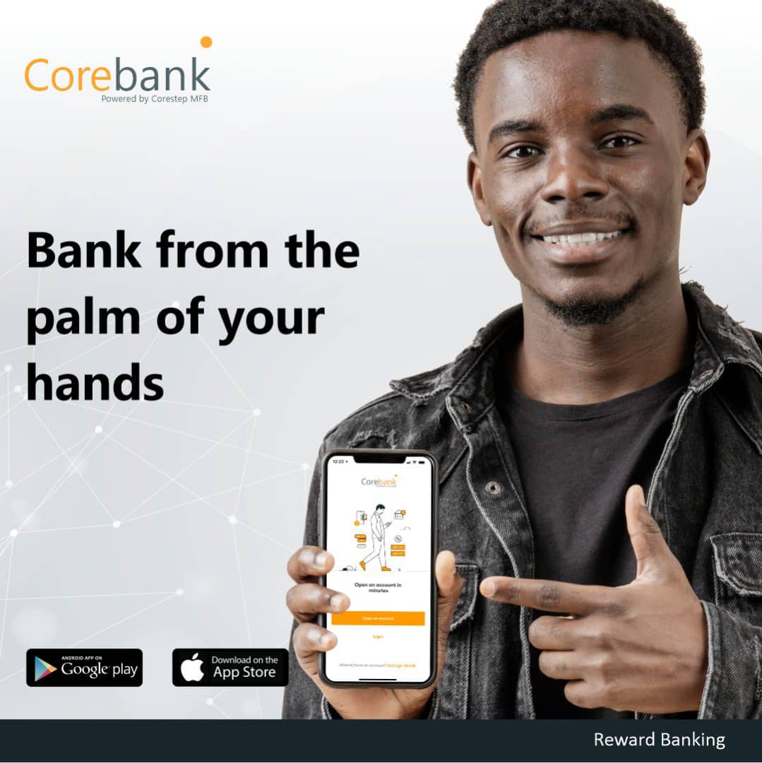 CoreBankNG's tweet photo. Bank from the comfort of your space . With a few taps on your phone, make transfers, pay bills, and  invest. Sounds easy, right ?

Click https://t.co/mRLDnYMBgj to download the app from Appstore or playstore.

#corebank #corestepmfb #rewardbanking https://t.co/mDwxjrBJsr