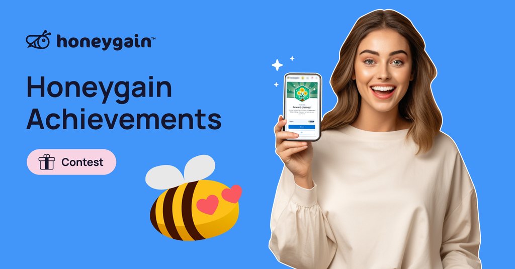 Honeygain_App's tweet photo. New contest is here! 🤑 Now you can share your claimed #Achievements on your social media profiles! Share it and get a chance to win 10,000 #Honeygain credits! Tag Honeygain and write your referral code in the post ⭐ Good luck! 🍀 https://t.co/vxsRGKnBxq