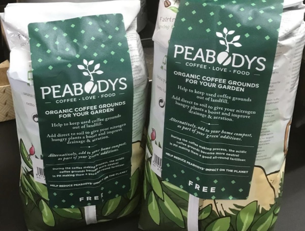 peabodys_coffee's tweet photo. Our used coffee grounds are bagged up and available to be used as compost in your garden. Our fairtrade organic coffee already saves acres of rainforest in coffee producing countries. Please ask any member of staff at Peabodys who will help. #coffeecompost #reuse #sustainability https://t.co/uDwgkPem5h