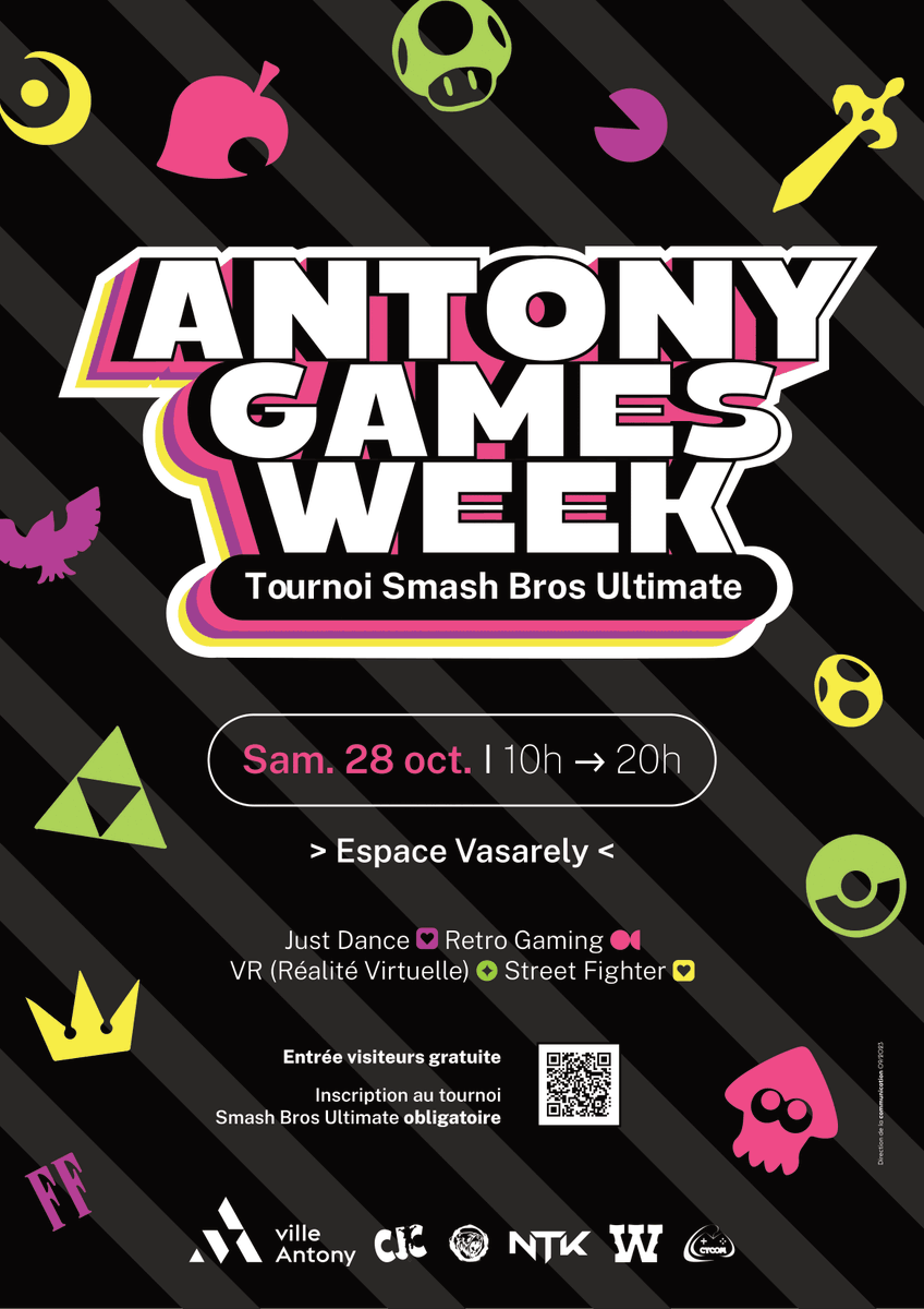WANTED EVENT (@wantedssb) on Twitter photo 🗓️ Prochain événement ⬇️
🎟️ ANTONY GAMES WEEK
avec la <a href="/VilleAntony/">Ville d'Antony</a>
🗓️ 28/10 - 10h à 20h
📍 Espace Vasarely
🚆 RER B - Antony
🎮 Tournoi Smash Bros
📎 Inscription ici ➡️start.gg/AGW1
Gratuit pour les visiteurs
- Just Dance
- Bomberman
- VR
- Freeplay SF6 et SSBU 🗓️ Prochain événement ⬇️
🎟️ ANTONY GAMES WEEK
avec la <a href="/VilleAntony/">Ville d'Antony</a>
🗓️ 28/10 - 10h à 20h
📍 Espace Vasarely
🚆 RER B - Antony
🎮 Tournoi Smash Bros
📎 Inscription ici ➡️start.gg/AGW1
Gratuit pour les visiteurs
- Just Dance
- Bomberman
- VR
- Freeplay SF6 et SSBU