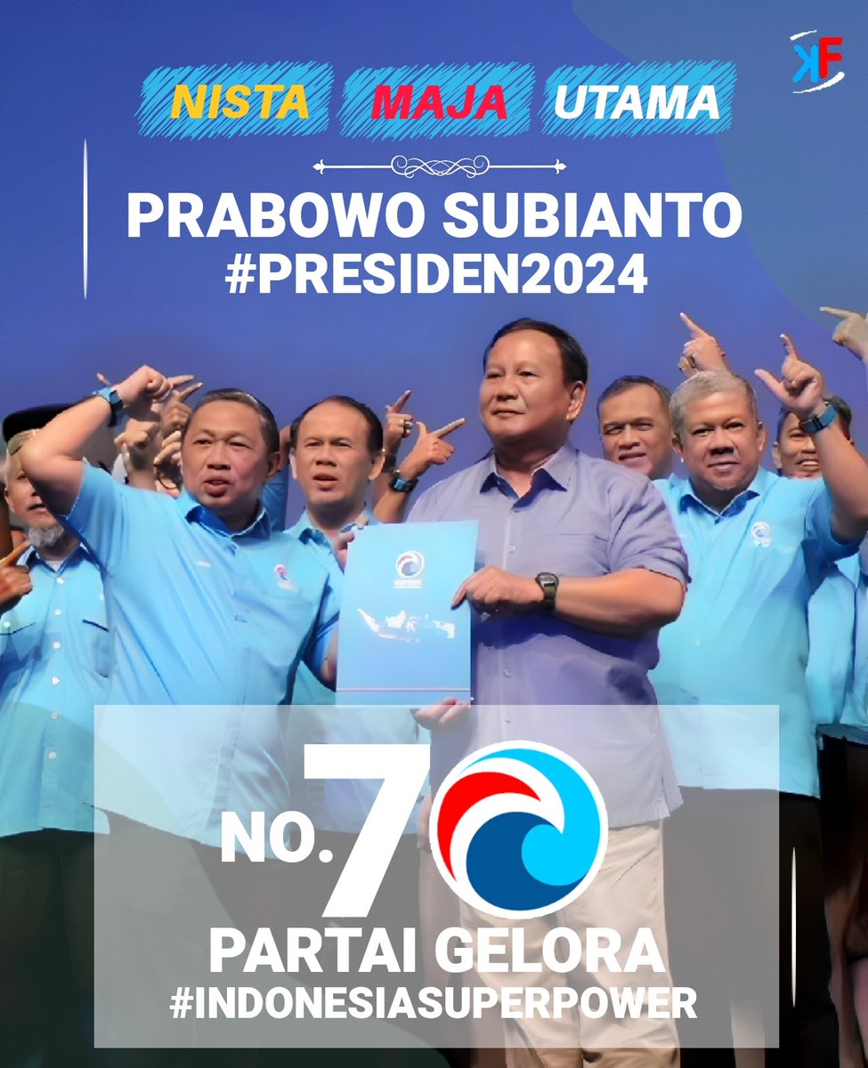 KF7 ✌️ (@golora7) on Twitter photo The motto 'Nista Maja Utama' is like a local slogan that pumps up determination to succeed and win the battle. Prabowo has to win in the upcoming 2024 elections <a href="/Gerindra/">Partai Gerindra</a> The motto 'Nista Maja Utama' is like a local slogan that pumps up determination to succeed and win the battle. Prabowo has to win in the upcoming 2024 elections <a href="/Gerindra/">Partai Gerindra</a>
