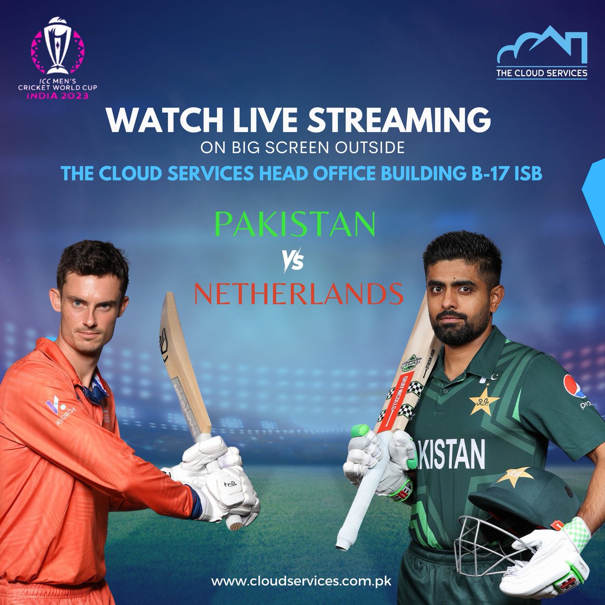 cloudservicespk's tweet image. Enjoy live stream of Cricket #PAKvsNET outside our Head Office Building in B-17 on Big Screen!

𝙇𝙤𝙘𝙖𝙩𝙞𝙤𝙣: The Cloud Services, Head Office Building, Plaza No. 3 , Markaz, Block B-1 Ext, Multi-Gardens B-17, Islamabad
#PAKvsNET #worldcup2023schedule #worldcup23 #B17