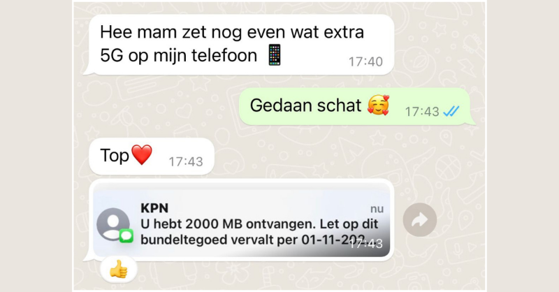 KPN's tweet photo. "Pap, mag ik meer 4G?" 🤳MB's delen is mateloos populair geworden sinds we 9 jaar geleden gestart zijn met deze toffe functie. Gezinnen, maar ook studenten in studentenhuizen delen massaal MB's met elkaar en besparen zo flink op de kosten.