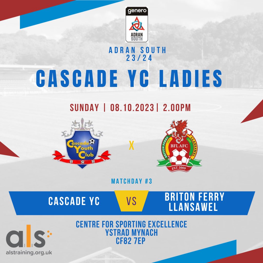 This Sunday we face <a href="/BFLLAFC/">Briton Ferry Llansawel Ladies</a> at <a href="/CSEYstradMynach/">CSE Ystrad Mynach</a> 

Get down there in what should be a great advert for the <a href="/AdranLeagues/">Genero Adran Leagues 🏴󠁧󠁢󠁷󠁬󠁳󠁿</a> 

Pitchside cafe will be open 🍔 🌭 

#UpTheCade 💙❤️