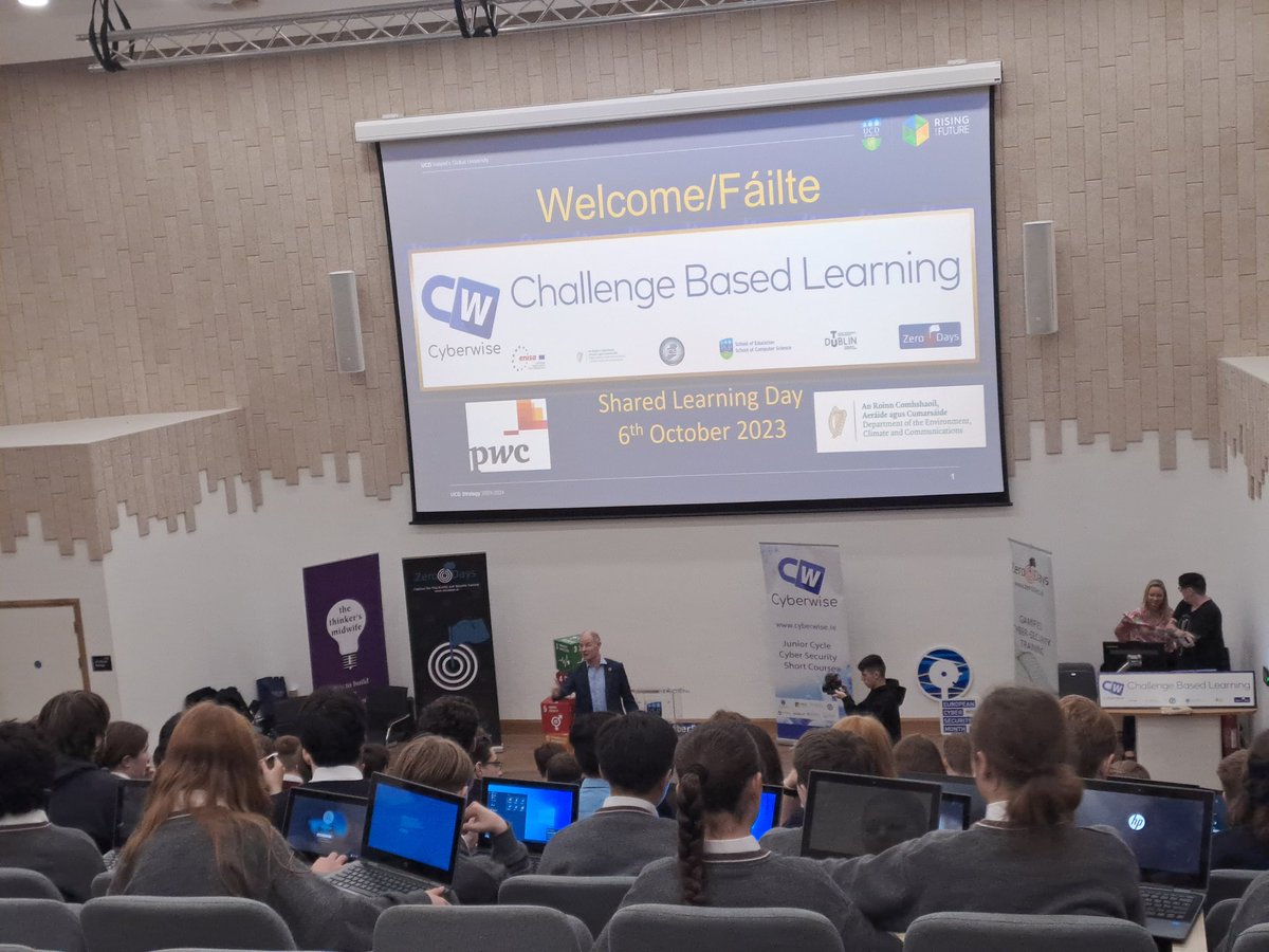 ncsc_gov_ie's tweet photo. We're delighted to be out in @ucddublin with Cyberwise Ireland (https://t.co/G8NktW9YbY) for a @ZeroDaysCTF challenge as part of the pilot Junior Cycle short course on cyber security. Minister @smytho started the day, and is an interested observer for the challenge! https://t.co/Sad88zpbMK