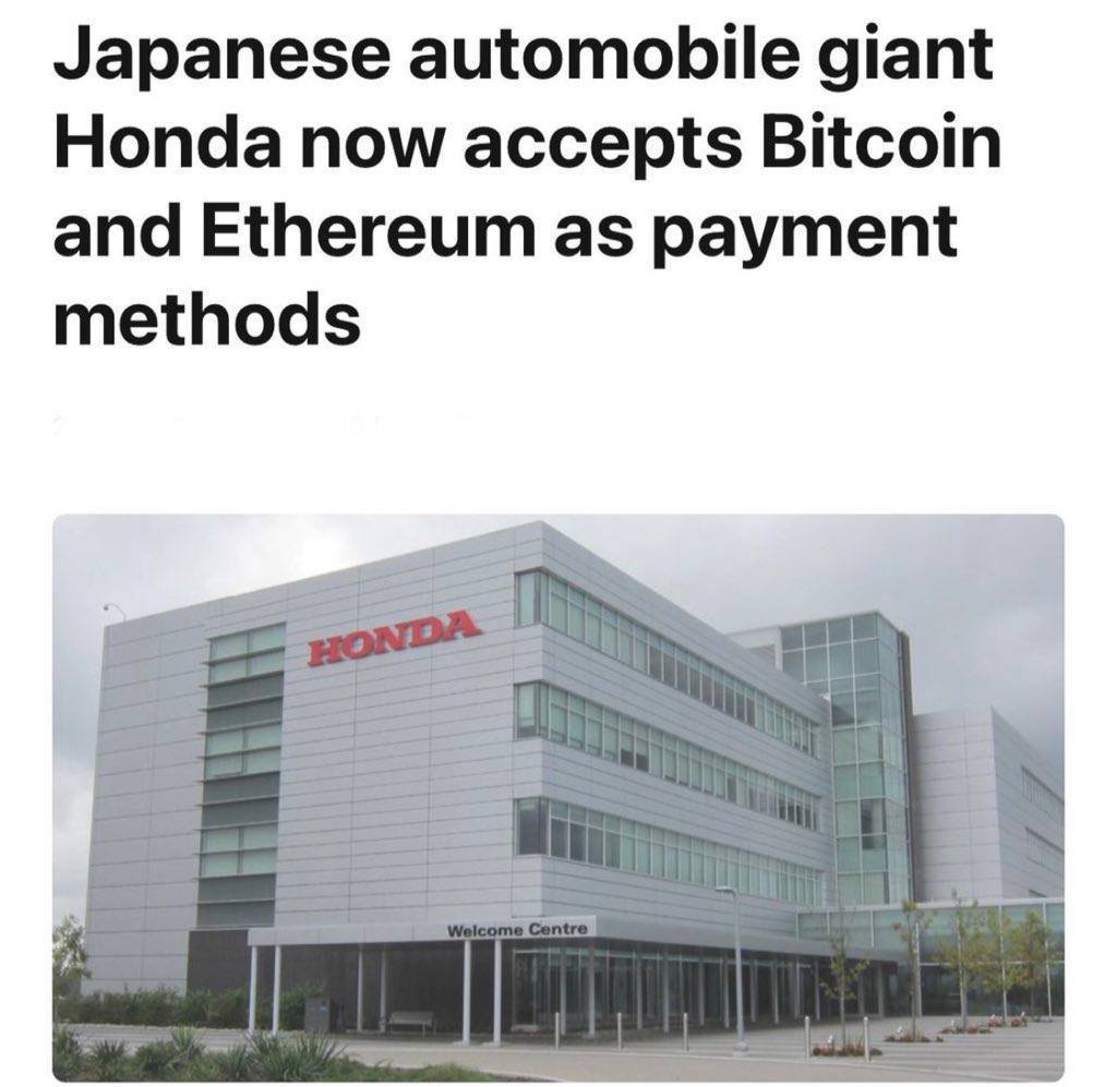 ant3official's tweet photo. #Honda now accepts #Crypto for payments! 🚗 

$BTC, $ETH, $XRP, $SHIB, $BNB, $DOT + more. https://t.co/4xwajNDZ3B