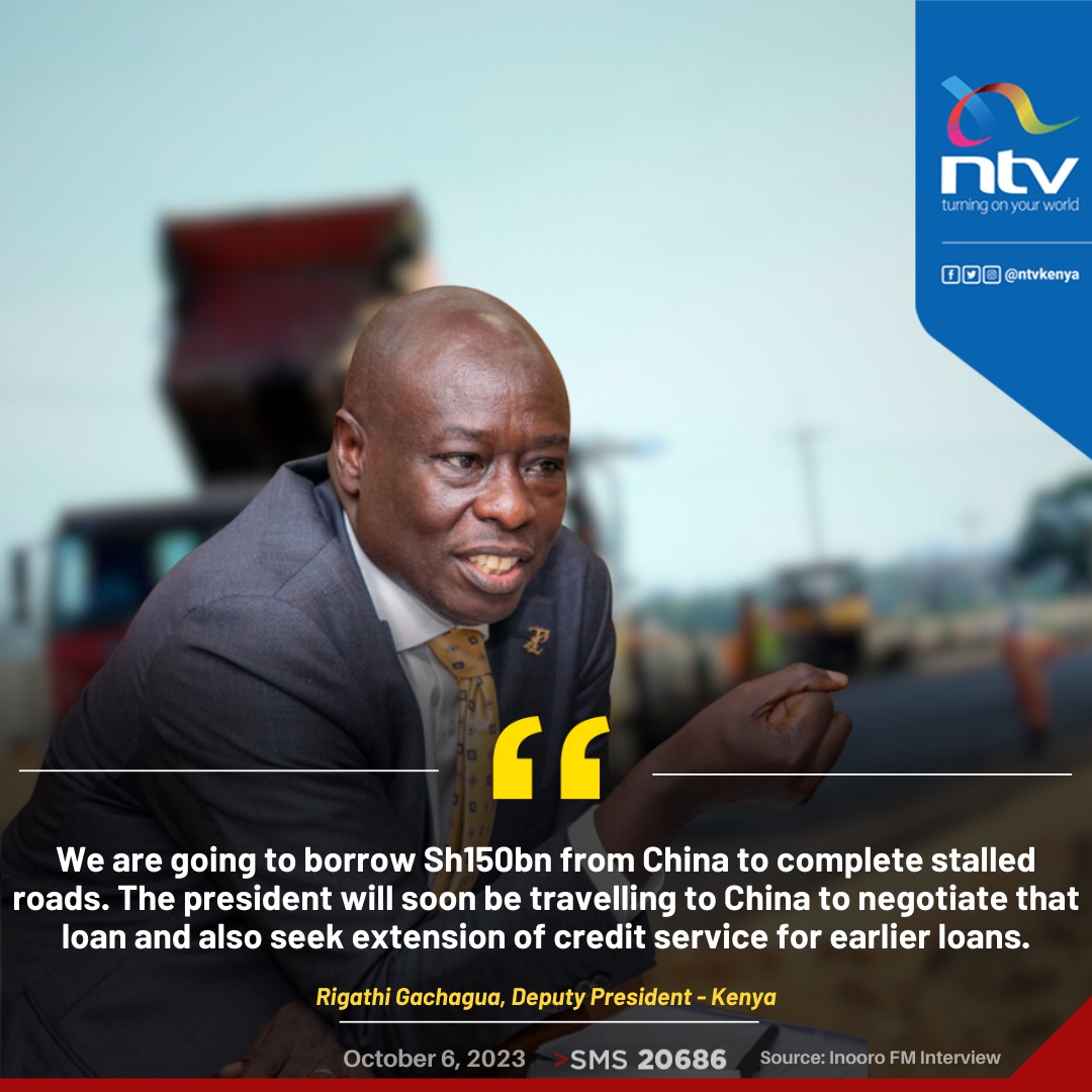 ntvkenya's tweet photo. We are going to borrow Sh150bn from China to complete stalled projects - DP Rigathi Gachangua https://t.co/UH0UPJgOp9