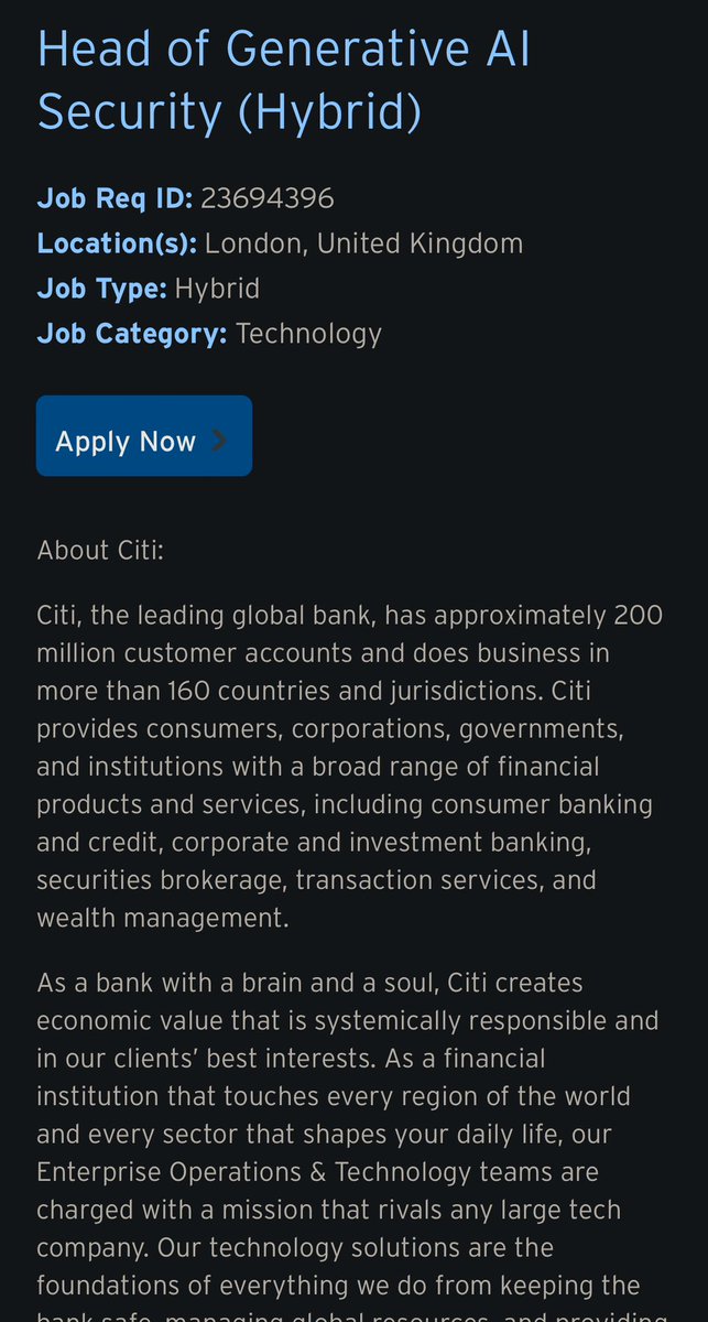 🏦 La banque CITI crée le 1er poste de Head of GenAI cybersecurity ! Un nouveau rôle pour une nouvelle dimension en cyber. Mais pour quoi faire ?👇
#GenAI #cyber #ArtificialInteligence 

linkedin.com/posts/gbillois…