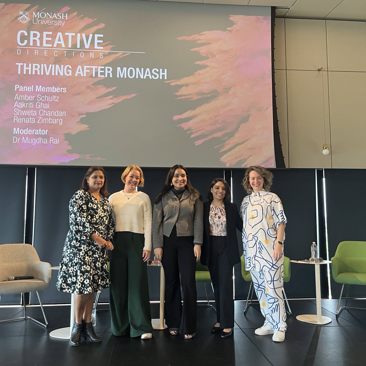 The first session featured @AmberMaySchultz, Aakriti Ghai, Renata Zimbarg and Shweta Chandan. The panel was on 'Thriving After Monash' and was moderated by Senior Lecturer, Dr Mugdha Rai. 🎤