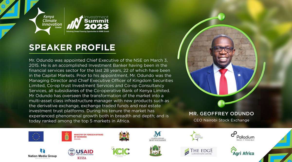 FellMentKE's tweet photo. Excitement overload on Day 3 of #KCICInvest2023! We're unlocking climate financing opportunities for MSME growth. Our lineup of speakers today is amazing. Get to know them better below &amp; join for a mind-blowing experience: 

Join: [https://t.co/2n3xSJ0zIQ] #KCICInvestmentSummit https://t.co/ZSvr6QaTGg