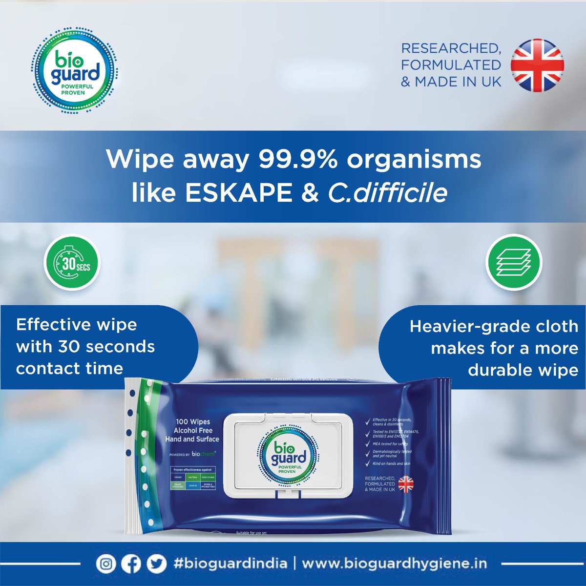 BGSHygieneIndia's tweet image. Looking for one quick wipe for superior decontamination ?

One of the leading infection prevention wipes that is effective in hospitals, mortuaries and laboratories.

Be Smart. Choose Bioguard

#BioguardProtection #DecontaminationSolution #InfectionPrevention