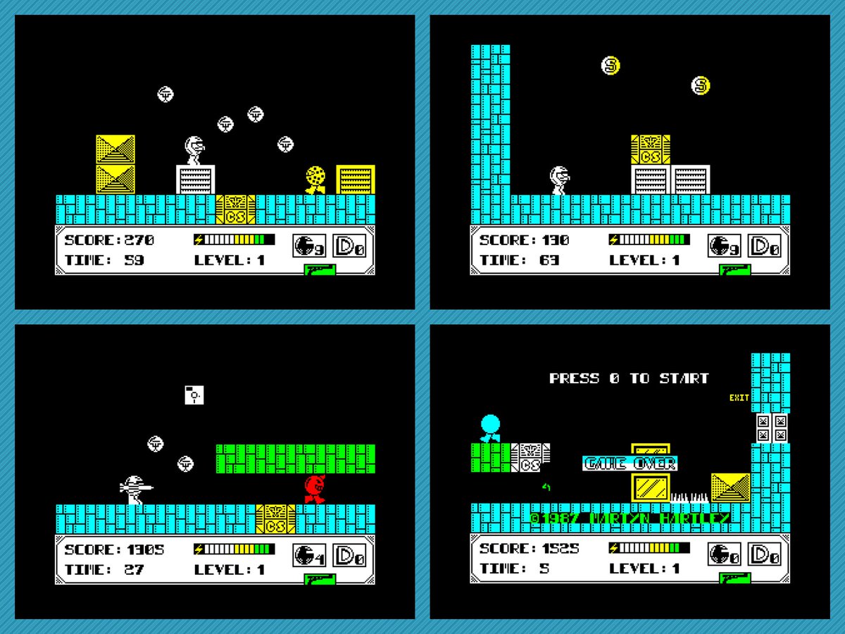 OldSchoolBooks1's tweet photo. Today's #retrogaming on the #ZXSpectrum #MetalDrone, collect the missile and the floppy disk from each level and shoot the interesting aliens. ( I like biscuit head and fish tank head) . Jumps can get frustrating due to those pesky mines! https://t.co/IQJOmr9Zjb