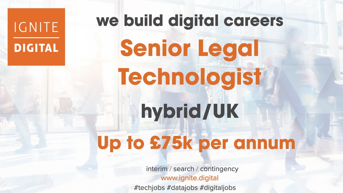 IgniteDigitalHQ's tweet photo. Our client is looking for a Senior Legal Technologist ready to help reshape the #legal sector.  You will join a team dedicated to delivering client-facing projects by harnessing cutting-edge #technology and #data tools.
https://t.co/u78Q00UMPA
#legaltech #legtech #legaltechnology https://t.co/2uXAY9e9XO