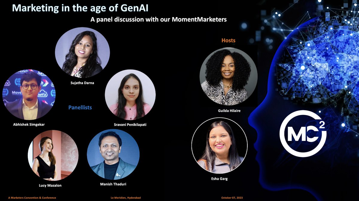 Gear up for an ineteresting Panel discussion on the topic 'Marketing in the age of Gen AI' hosted by nonother, our swag fairy <a href="/justguilda/">Guilda Hilaire</a>  and our core team member <a href="/TrailblazerEsha/">Esha #MC²</a>  . Hear to our panelists as they dsicuss and provide insights. Not a session to be missed.