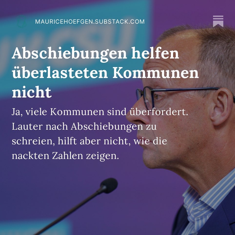 MauriceHoefgen's tweet photo. Wer „konsequentere Abschiebungen“ fordert, streut den Leuten Sand in die Augen. Abschiebungen helfen überlasteten Kommunen nicht, wie allein ein Blick auf die nackten Zahlen beweist. Stattdessen braucht es mehr Geld vom Bund! 

Neuer Artikel: https://t.co/zbW2QQ89Fm https://t.co/a4qLXquzMH