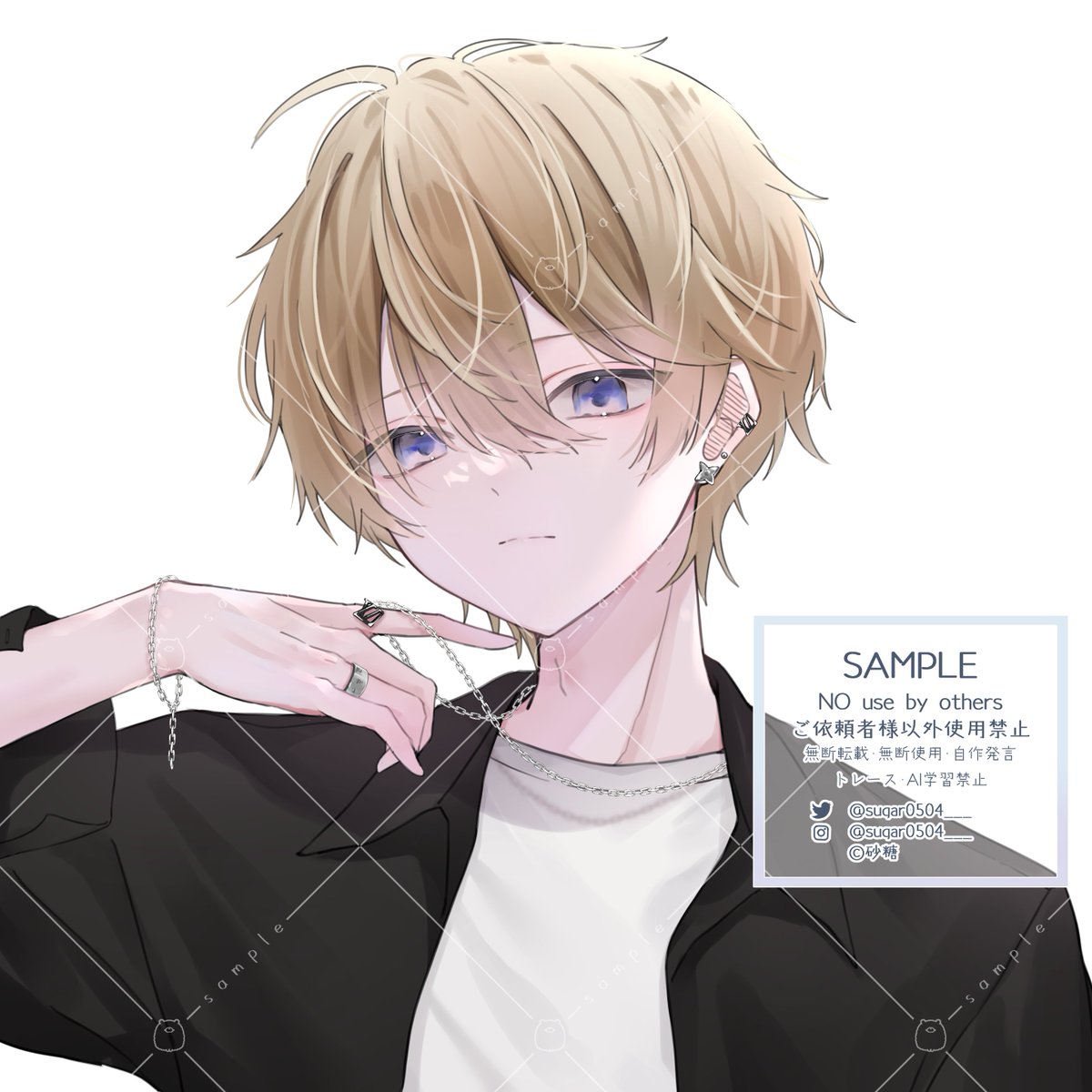 1boy male focus jewelry blonde hair blue eyes solo shirt  illustration images