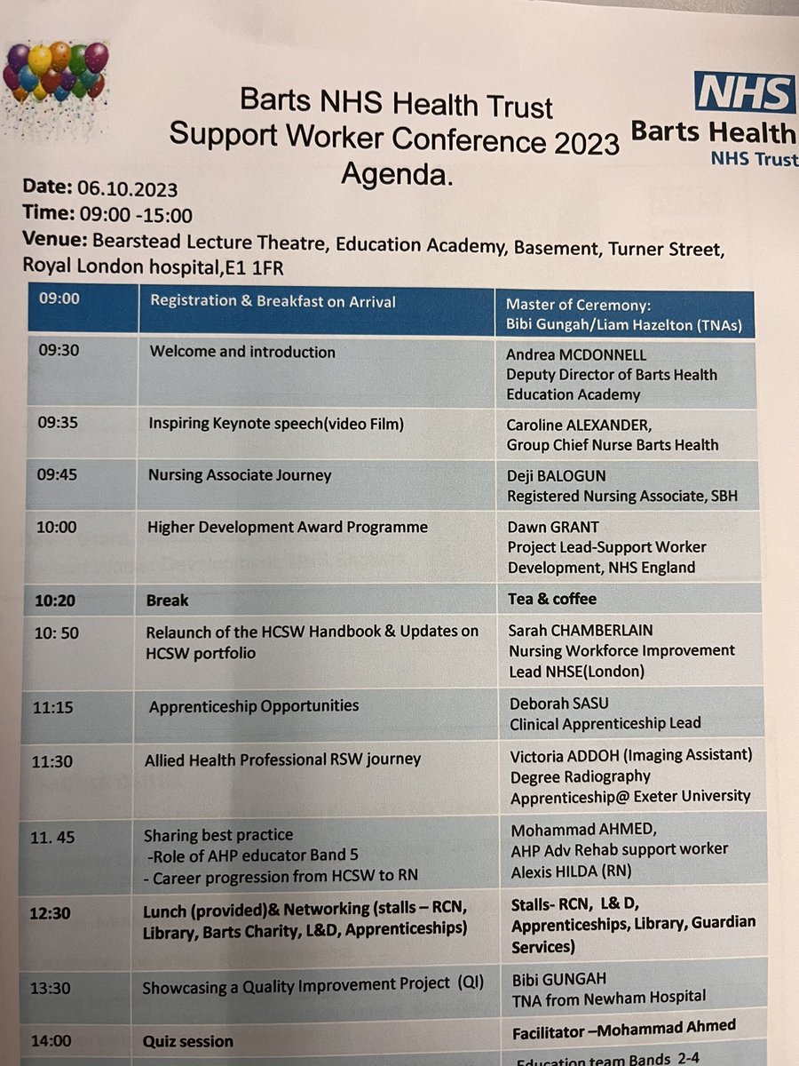 Really looking forward to speaking about the Higher Development Award at <a href="/NHSBartsHealth/">Barts Health</a> Support Worker celebration today! <a href="/jothim21/">jothi</a> <a href="/AbbieMcFarlane/">Abbie M</a>
