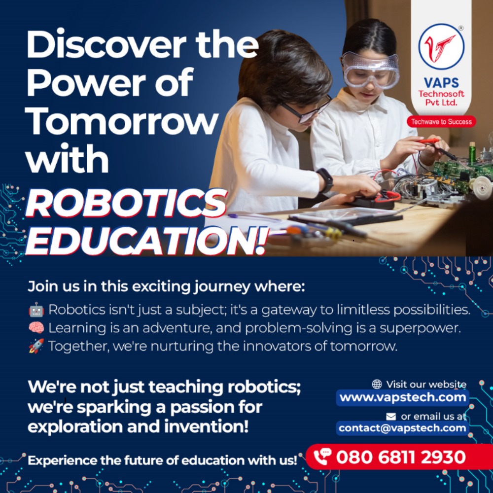 VapsTechnosoft's tweet image. 🤖 Unlocking Potential with Robotics 🚀

Discover how our cutting-edge robotics education is shaping a brighter future for students. Explore the exciting world of STEM learning and innovation! 🌟
Contact us for more information:

📞 Call: 080 6811 2930
📧 contact@vapstech.com