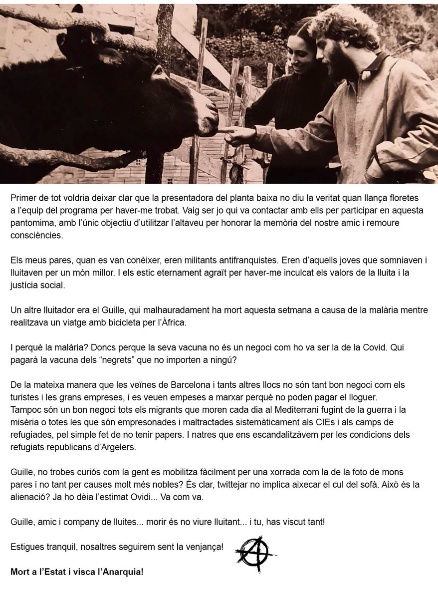 almotuit's tweet photo. @EsplugaXavier L'Aleix, el fill de la Victoria i el Ferran -els joves de la foto- i que no gasta xarxes socials com aquesta, em demana que publiqui això en aquest fil https://t.co/THLez1hNk1