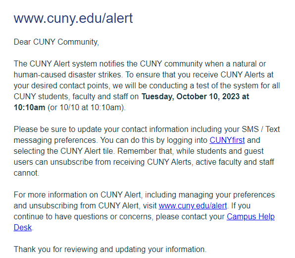 __NorthX's tweet photo. CUNY wil be conducting a test of their Emergency Alert System Tuesday October 10 at 10:10 am
This Comes days after the US and Russia Conducted their own test
#October #october4 #emergencyalert #Emergency #FEMA #Alert #EmergencyAlertSystem #emergencytest #emergencyalerttest #October4th #Zombies #NATO #Russia #Ukraine #CUNY #USA #College
