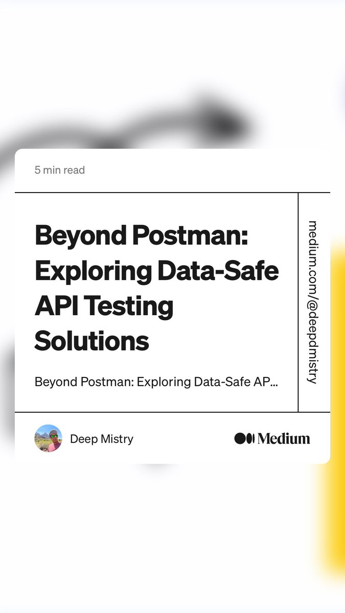 deepdmistry's tweet photo. “Beyond Postman: Exploring Data-Safe API Testing Solutions” #Postman #APITesting #SoftwareEngineering #IntelliJ #Medium 
https://t.co/favbUMgfat https://t.co/atEsynU9Up