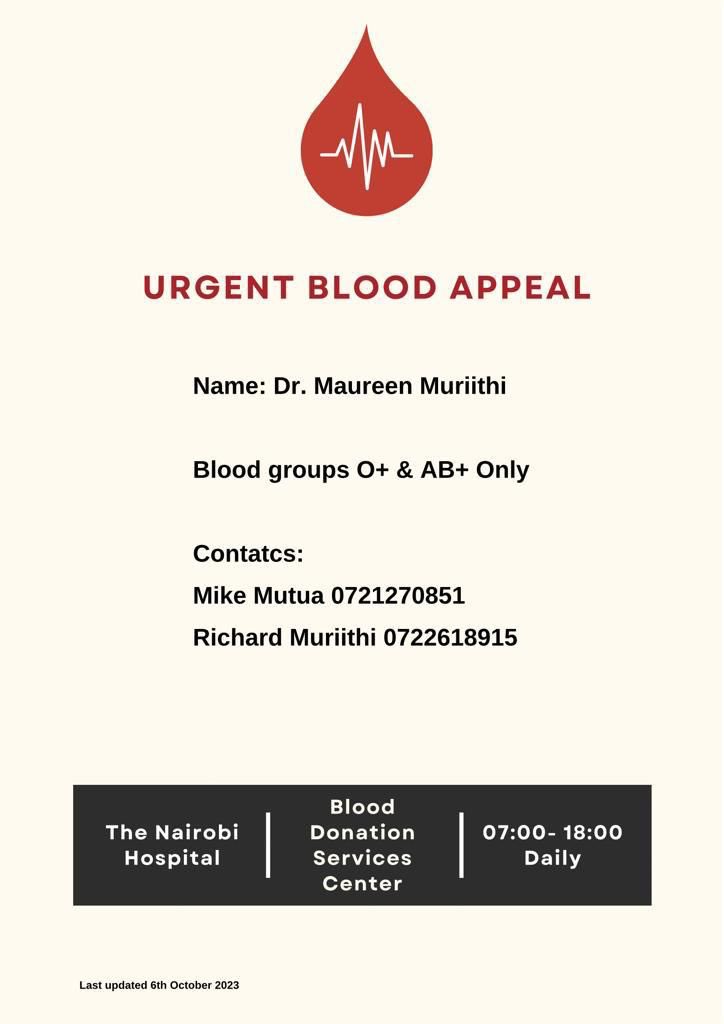 EstherBosire's tweet photo. Urgent blood appeal. @DonateBloodKe #ikoDamuKE @radiomaisha @Classic105Kenya @RadioCitizenFM @HomeboyzRadio @NRGRadioKenya https://t.co/WGmUYDQFqv