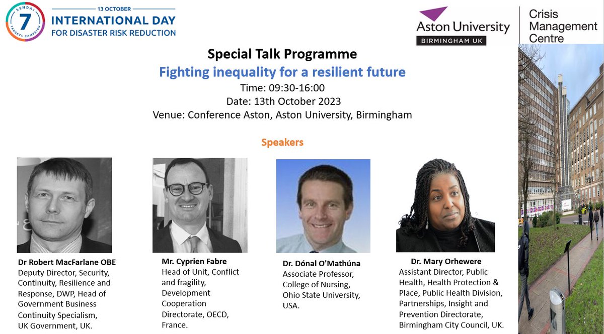 Prof. Pavel Albores (@pavel_albores) on Twitter photo To mark the International Day for Disaster Risk Reduction, <a href="/AstonCRISIS/">Aston Crisis Management Centre</a> is holding an event with some very interesting speakers. There is still time to register eventbrite.co.uk/e/disaster-ris… To mark the International Day for Disaster Risk Reduction, <a href="/AstonCRISIS/">Aston Crisis Management Centre</a> is holding an event with some very interesting speakers. There is still time to register eventbrite.co.uk/e/disaster-ris…