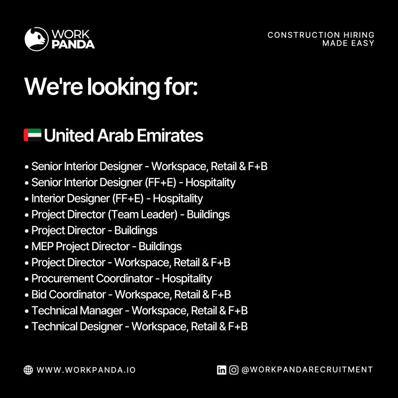 ShyamVisavadia's tweet photo. If you're looking for #construction opportunities in UAE, we'd love to hear from you! @WorkPandaHQ 

We're loooking for several roles: 

Message one of our recruiters on LinkedIn! https://t.co/Jirwm688ZL