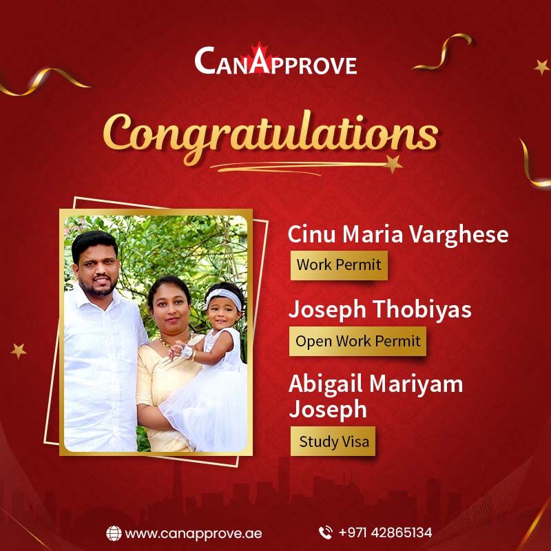 CanApproveDubai's tweet image. Congratulations to Ms. Cinu Maria Varghese on successfully attaining a #workpermit to Canada.

She&apos;s about to fly to #Canada along with her Spouse and Child who got an #OpenWorkPermit and a #StudVisa.

Team #CanApprove is extremely glad to share with you the #success