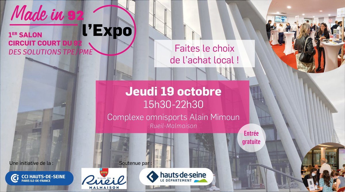 RTCX_io's tweet image. .@RTCX_io sera présent lors de la 1ère édition de #Madein92 l’Expo le 📆 19/10 à 🏙️ @villederueil à partir de 15h30 🕞. 

Venez y découvrir nos offres dédiées aux entreprises et aux collectivités autour d’un échange convivial ! 

#Martech #CivicTech #Marketing #RTCX_io