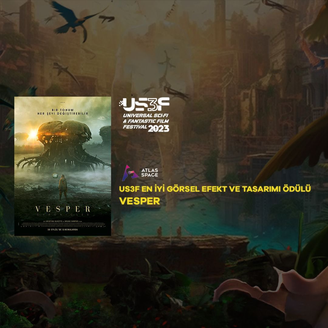 US3Fest (@us3fest) on Twitter photo US3F 2023 Ödüller sahiplerini buldu🚀💫🥰
En İyi Görsel Efekt Ve Tasarım Ödülü Vesper filminin oldu. Çok tebrik ediyoruz. 👏🏻
Ödül Takdimi:
<a href="/atlasspacer/">Atlas Space</a> ✨
<a href="/TCKulturTurizm/">T.C. Kültür ve Turizm Bakanlığı</a>
AKM Yeşilçam Sineması katkılarıyla 💫 US3F 2023 Ödüller sahiplerini buldu🚀💫🥰
En İyi Görsel Efekt Ve Tasarım Ödülü Vesper filminin oldu. Çok tebrik ediyoruz. 👏🏻
Ödül Takdimi:
<a href="/atlasspacer/">Atlas Space</a> ✨
<a href="/TCKulturTurizm/">T.C. Kültür ve Turizm Bakanlığı</a>
AKM Yeşilçam Sineması katkılarıyla 💫