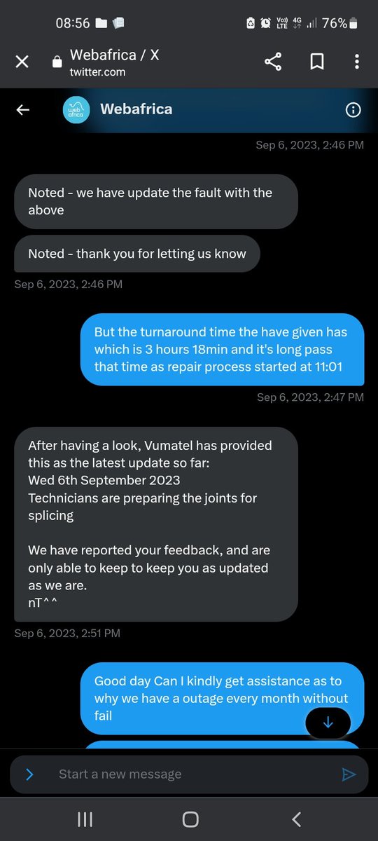 JoshLuk34372182's tweet photo. @webafrica @vumatel 
Every month on the 6th we have an outage below is last month and I can add all the previous months as well can you guys explain is this the service we are paying for #vumamustfall https://t.co/M6GaxCjumA