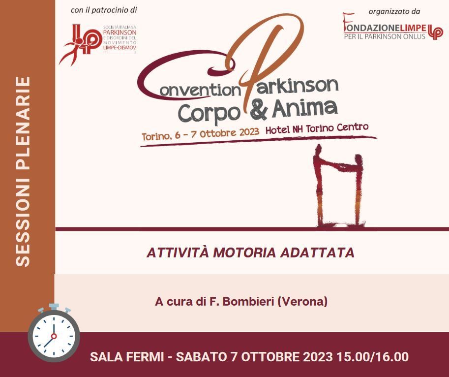 𝐅𝐎𝐂𝐔𝐒 𝐎𝐍 
👇     
𝐀𝐭𝐭𝐢𝐯𝐢𝐭𝐚̀ 𝐦𝐨𝐭𝐨𝐫𝐢𝐚 𝐚𝐝𝐚𝐭𝐭𝐚𝐭𝐚 
𝐂𝐎𝐍𝐕𝐄𝐍𝐓𝐈𝐎𝐍 “𝐏𝐚𝐫𝐤𝐢𝐧𝐬𝐨𝐧: 𝐂𝐨𝐫𝐩𝐨 &amp; 𝐀𝐧𝐢𝐦𝐚” 

𝟔/𝟕 𝐎𝐭𝐭𝐨𝐛𝐫𝐞 𝟐𝟎𝟐𝟑 
#parkinson #corpoeanima #convention #fondazionelimpe #congress #parkinsondesease